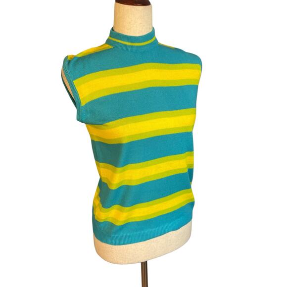Vintage 100% Virgin Acrylic Sleeveless Striped Mock Neck Sweater Medium/36 - Picture 2 of 6